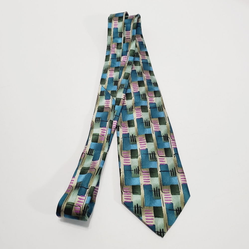 J. Garcia Multicolor Abstract Men's Designer Silk Necktie Emerald City - Picture 4 of 5